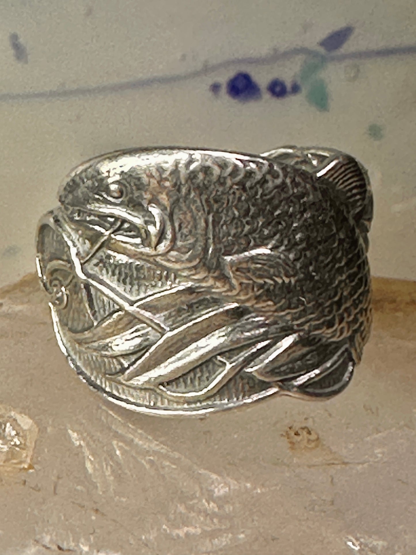 Fish spoon ring size 7 adjustable fishermen sterling silver band e