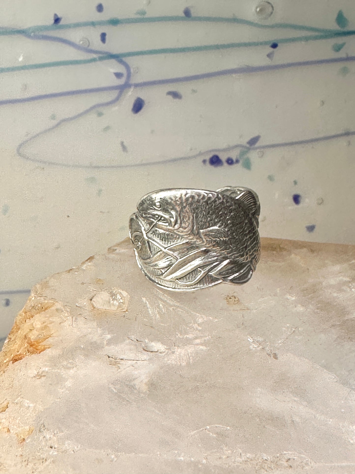 Fish spoon ring size 7 adjustable fishermen sterling silver band e