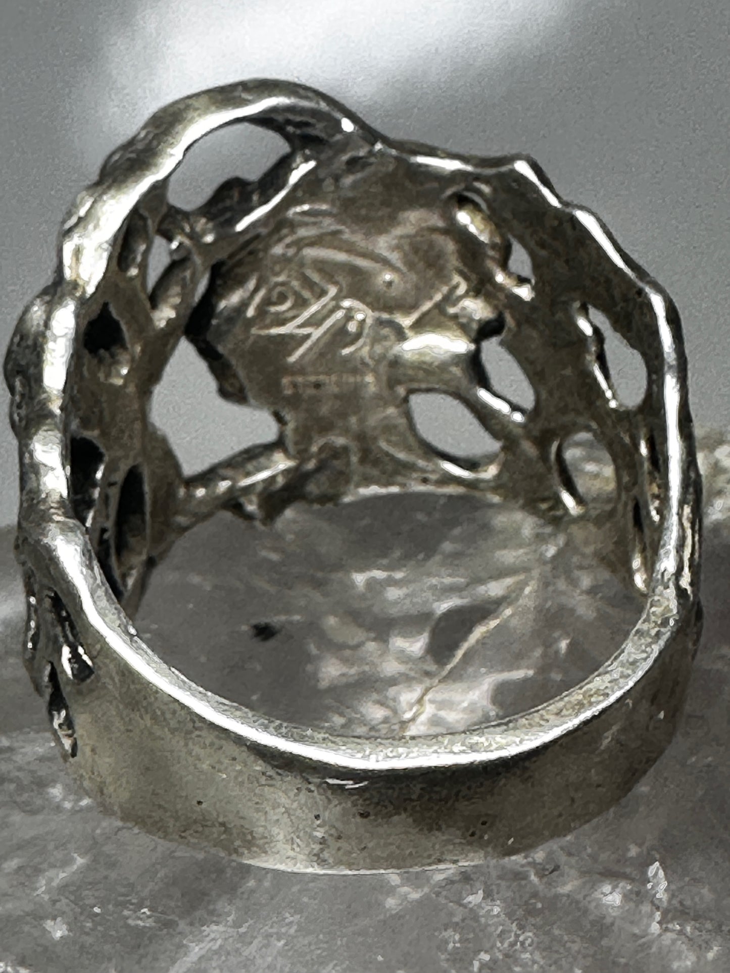 Face ring lady naked lady forest band size 7.75 leaves sterling silver women