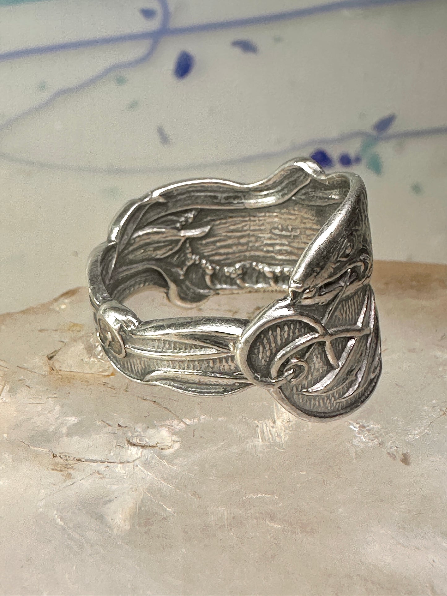 Fish spoon ring size 7 adjustable fishermen sterling silver band e