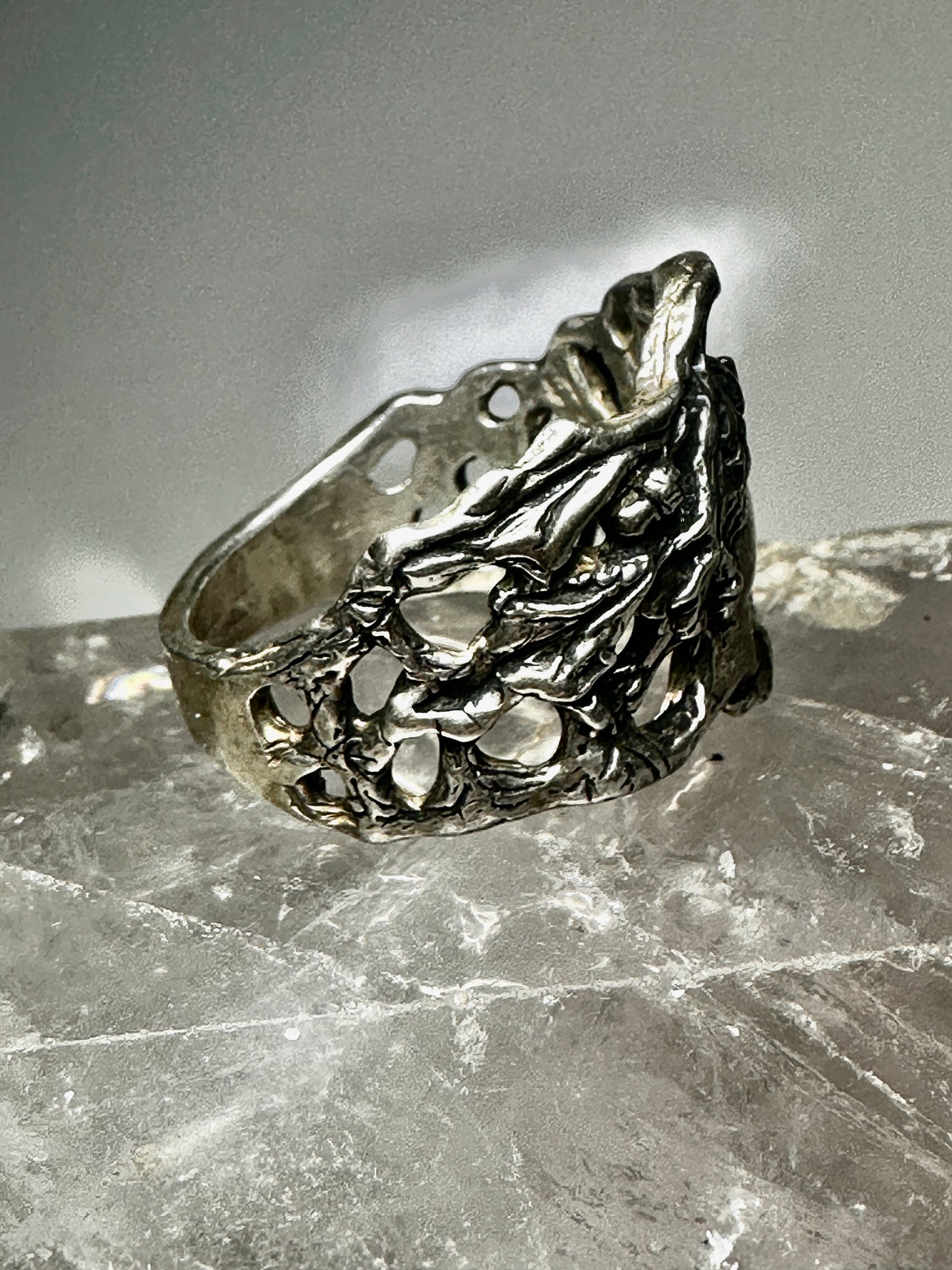 Lady face ring naked women forest trees size 10 art deco style sterling silver women