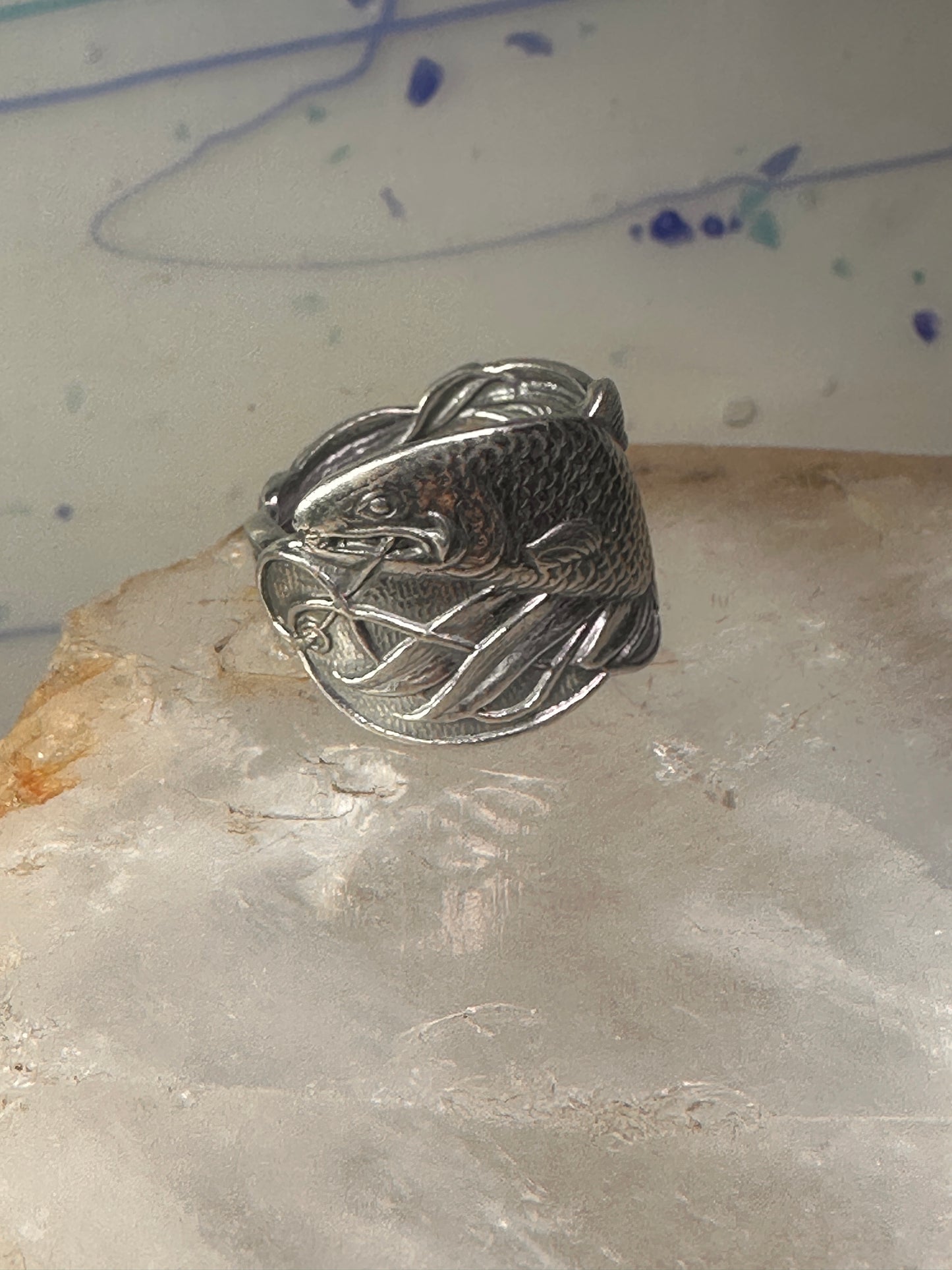 Fish spoon ring size 7 adjustable fishermen sterling silver band e