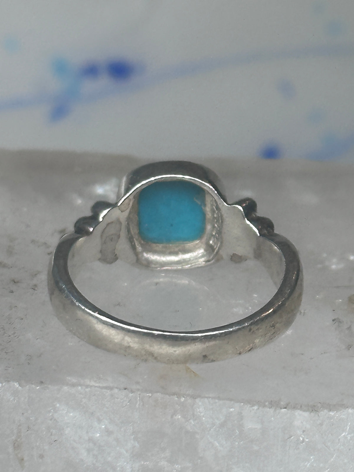 Vintage Sterling Silver Reconstituted Turquoise Cushion Beaded Ring Size 7.75 925