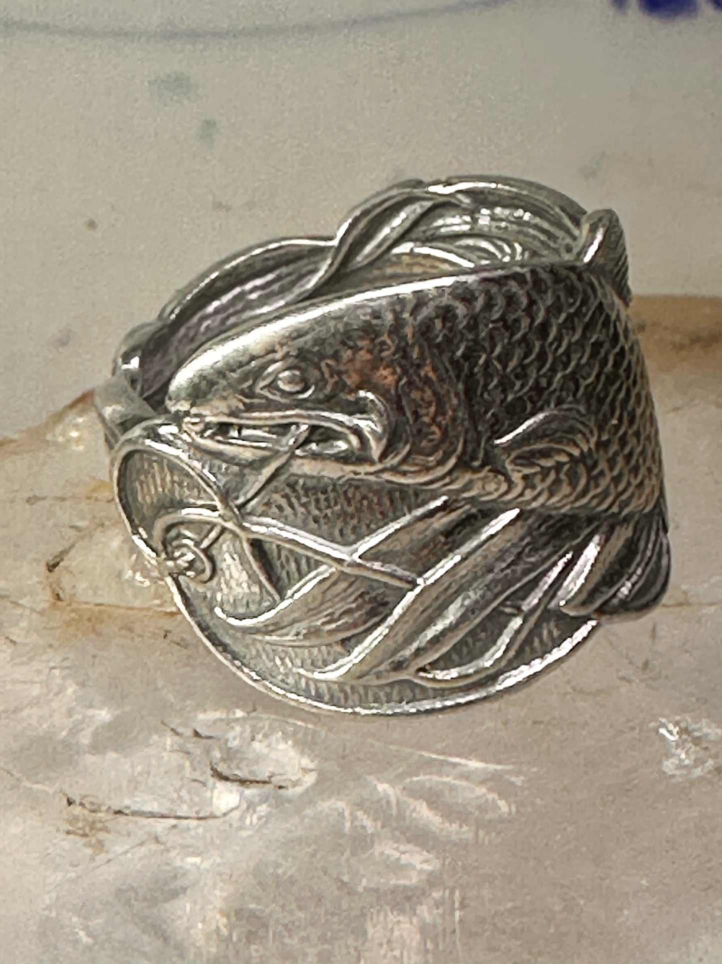 Fish spoon ring size 7 adjustable fishermen sterling silver band e