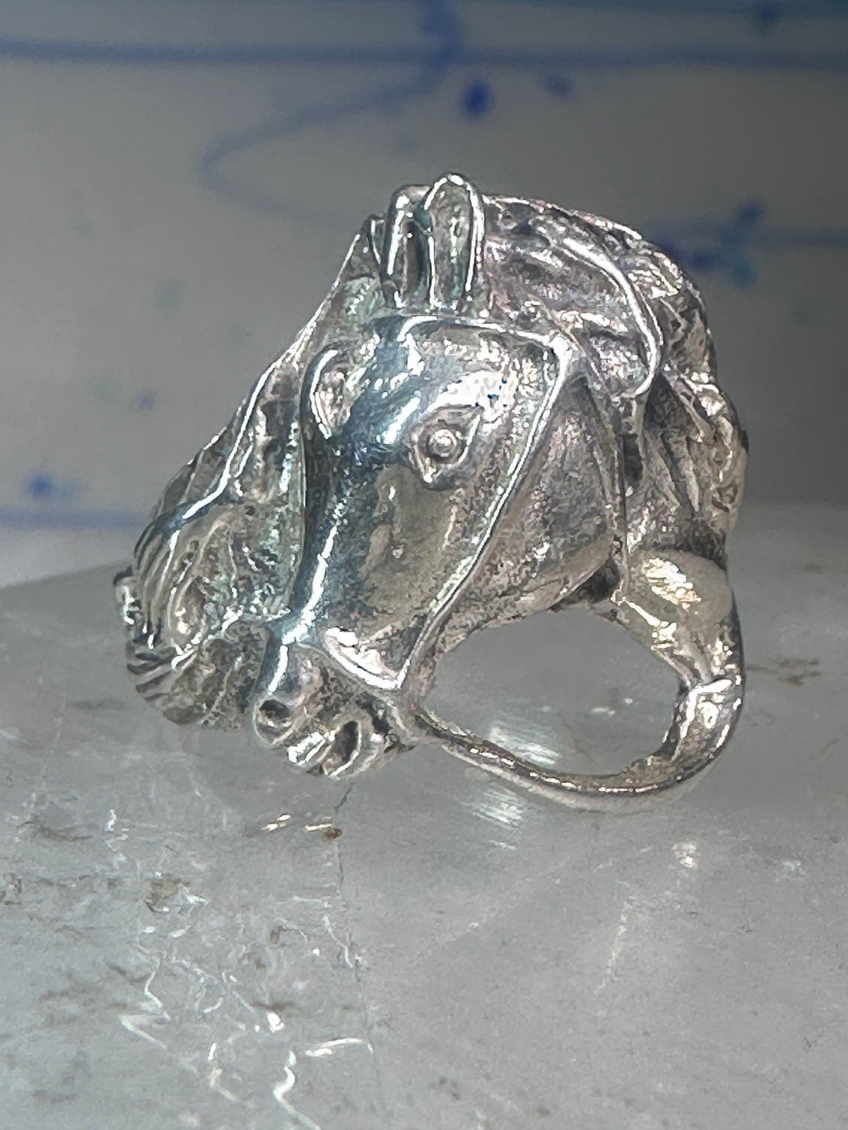 Vintage Equestrian Horse Head Sterling Silver Statement Ring - Size 5.5
