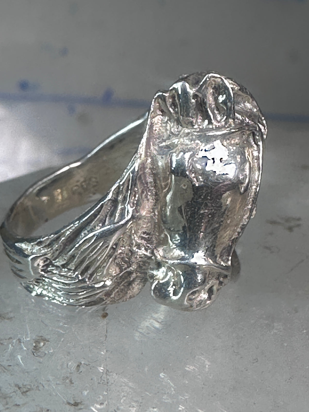 Vintage Equestrian Horse Head Sterling Silver Statement Ring - Size 5.5