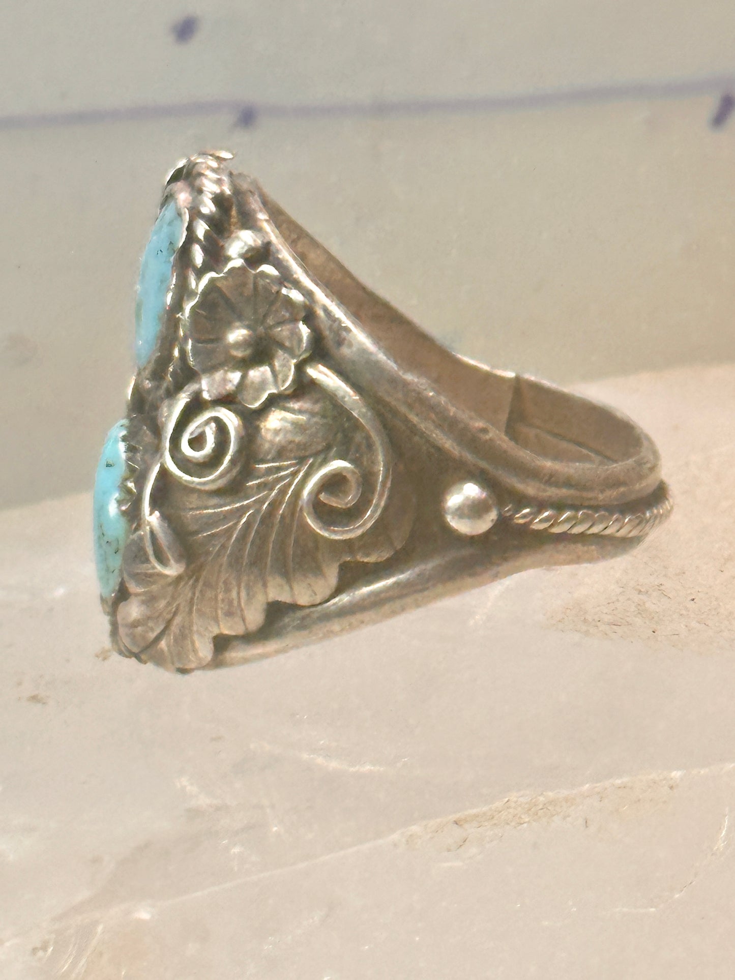 Navajo turquoise ring size 13 leaves sterling silver women men