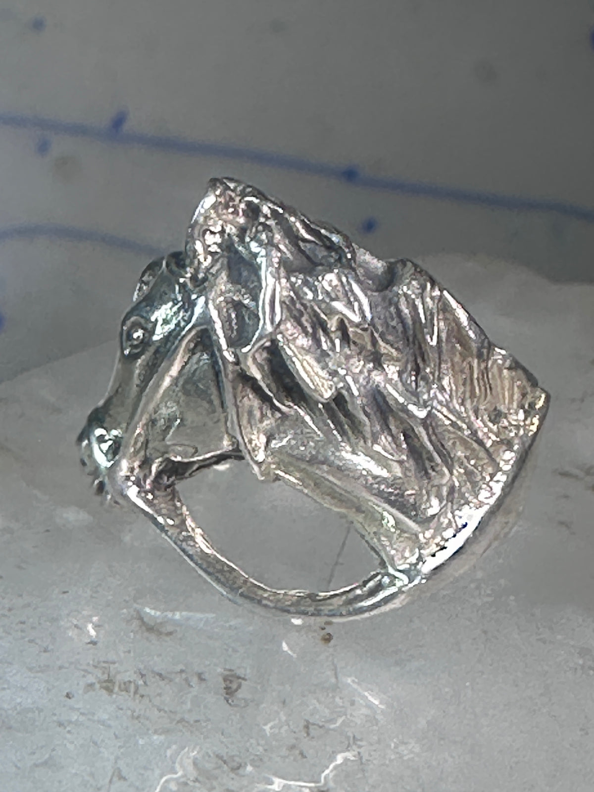 Vintage Equestrian Horse Head Sterling Silver Statement Ring - Size 5.5