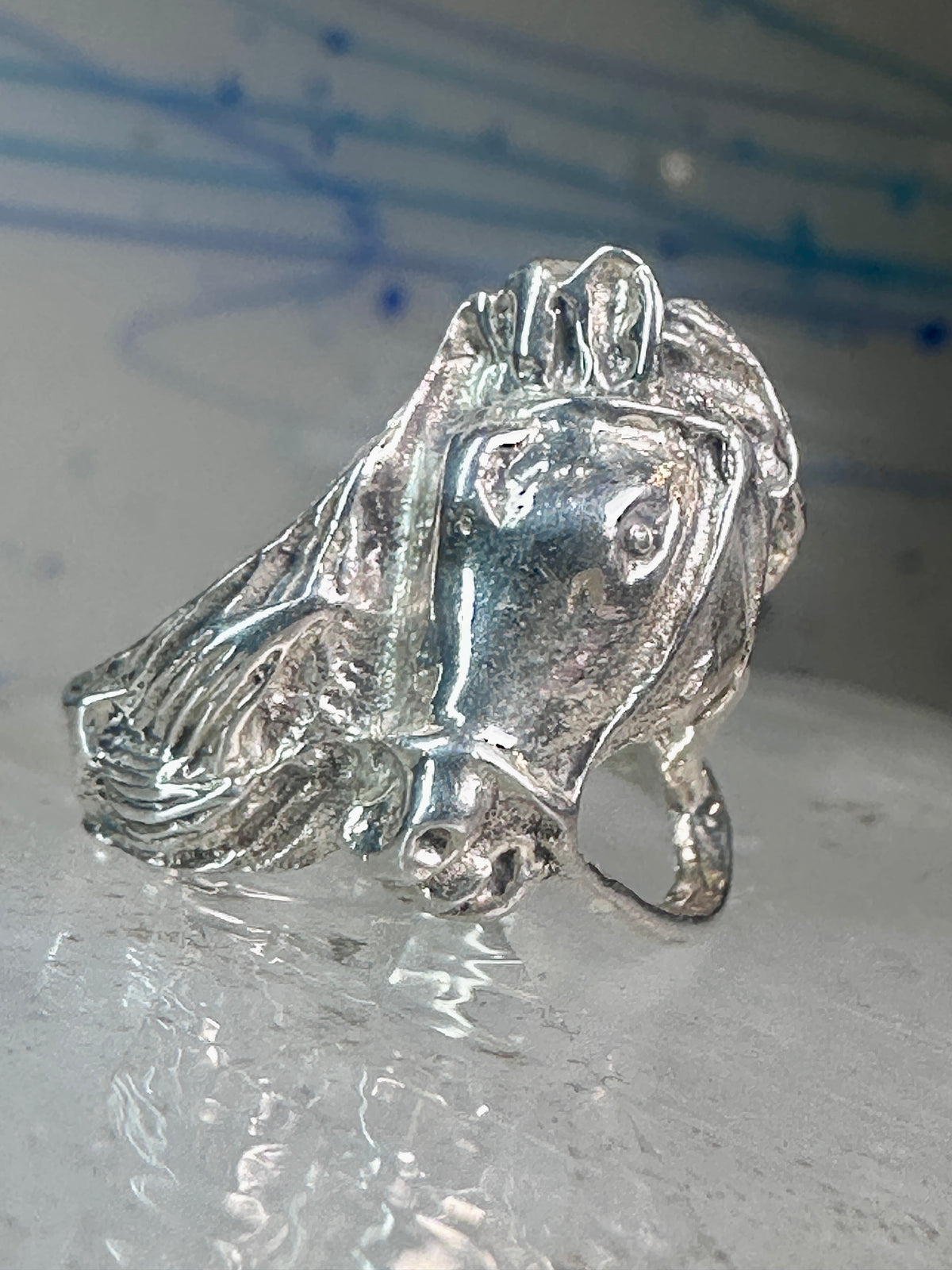 Vintage Equestrian Horse Head Sterling Silver Statement Ring - Size 5.5