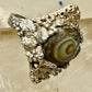 Art Deco ring Abalone eye band leaves grapes size 9.25 sterling silver women girls