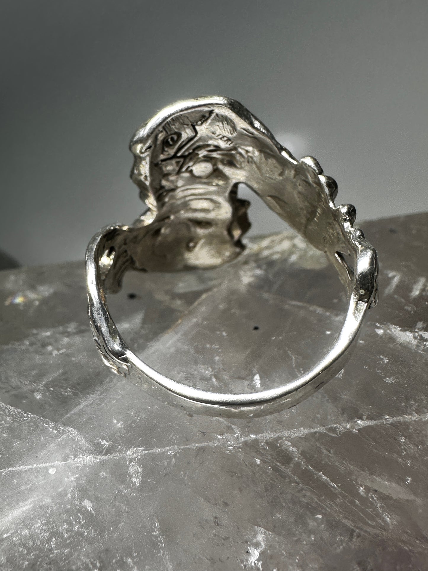 Face ring lady two face double faced size 11 long hair art deco style sterling silver women