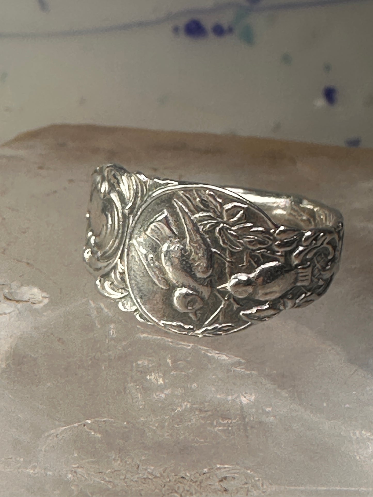 Birds spoon ring size 7 adjustable bird dove peace pigeon sterling silver band