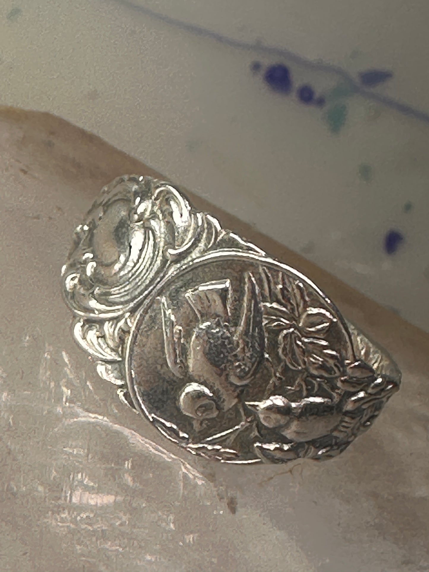 Birds spoon ring size 7 adjustable bird dove peace pigeon sterling silver band