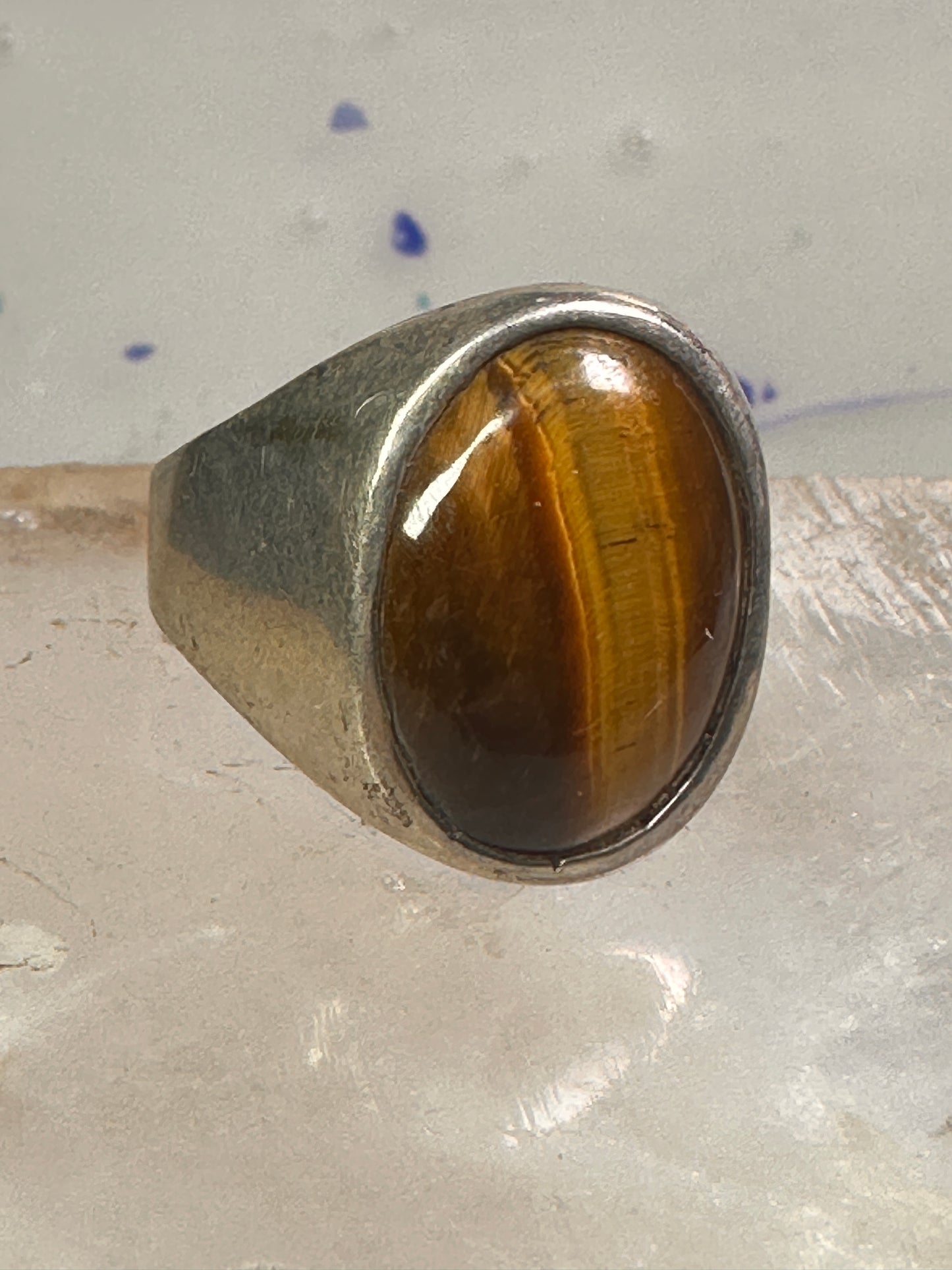 Tiger Eye ring size 12 Mexico band sterling silver women men