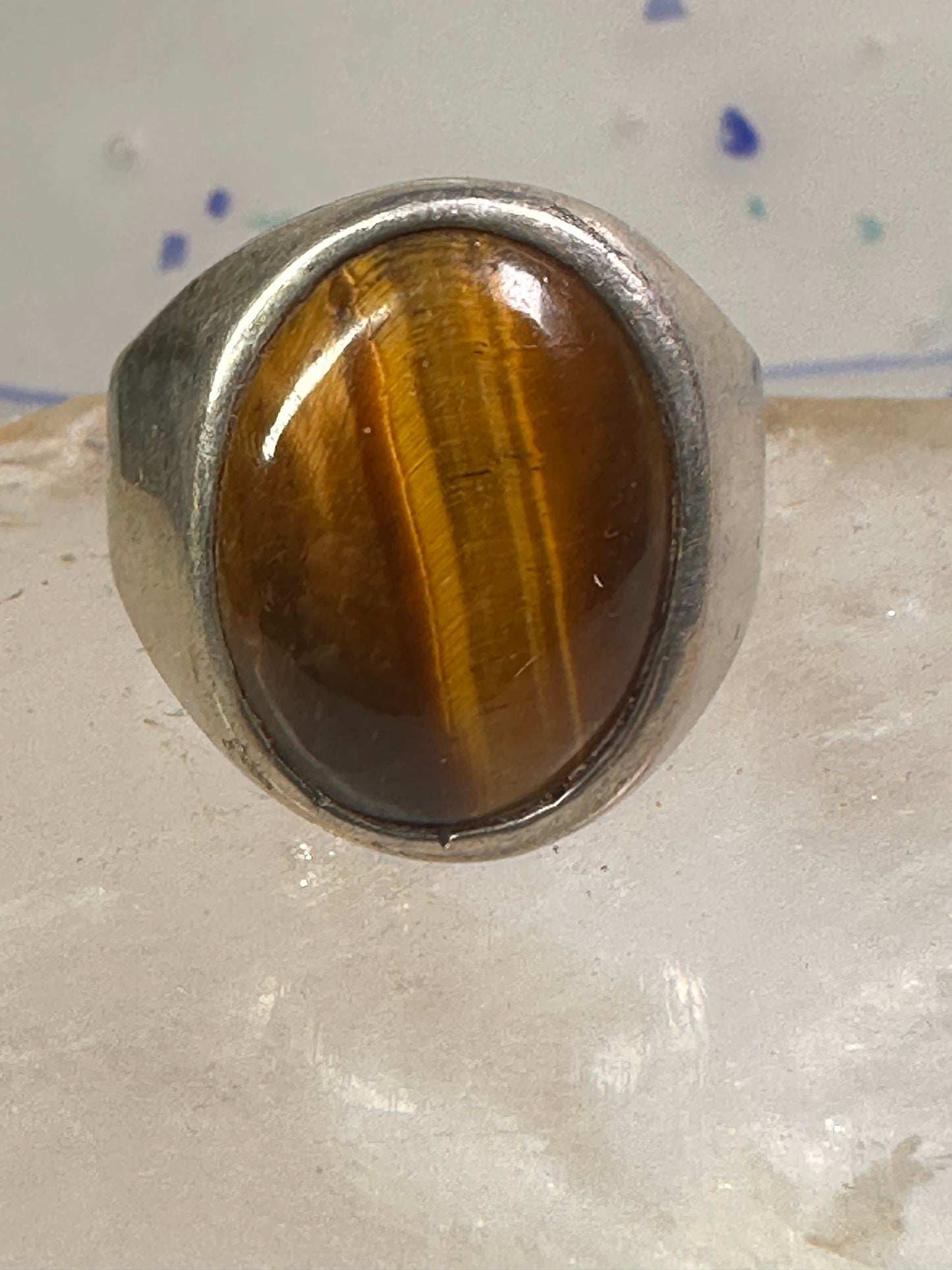 Tiger Eye ring size 12 Mexico band sterling silver women men