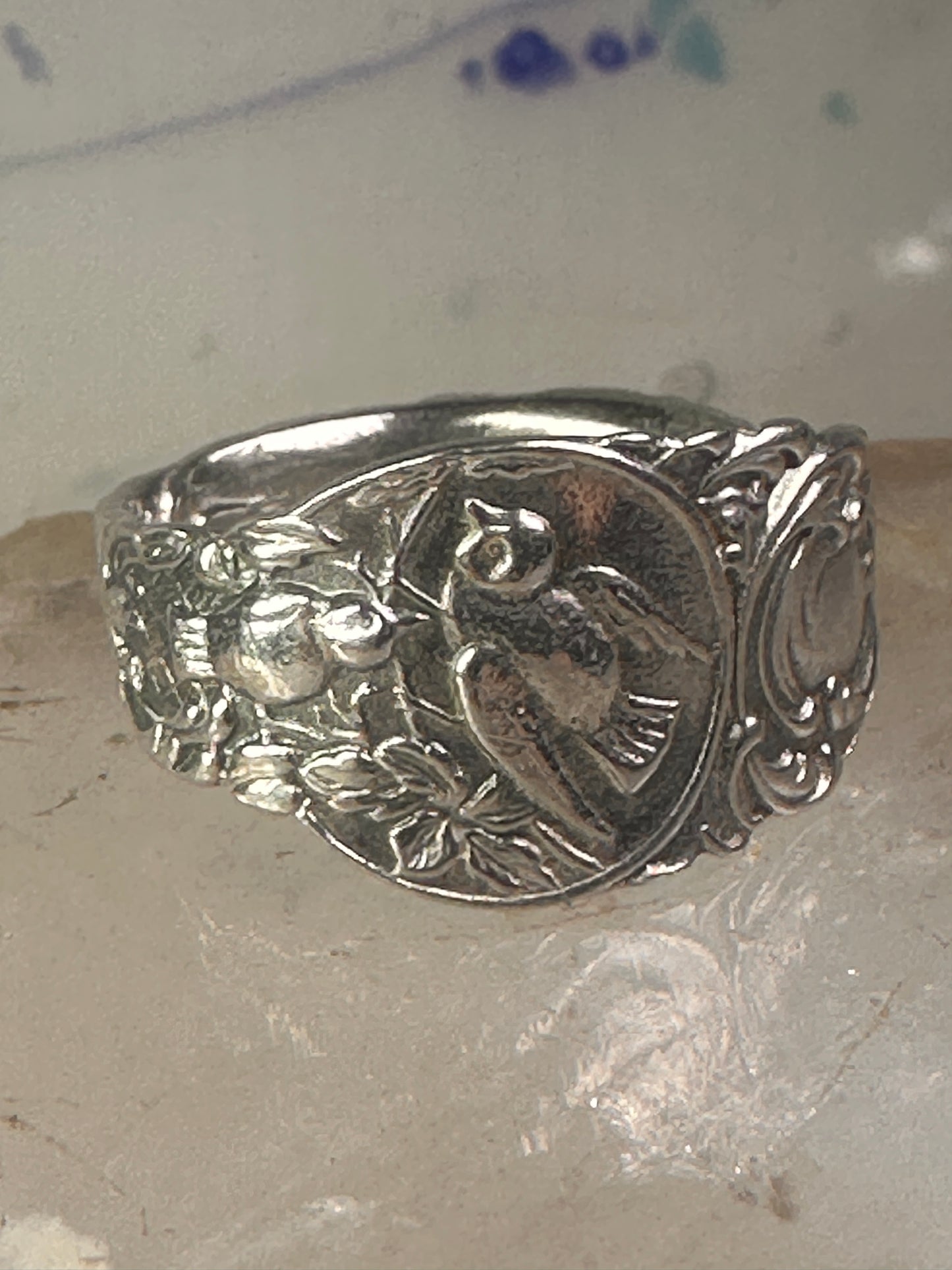 Birds spoon ring size 7 adjustable bird dove peace pigeon sterling silver band