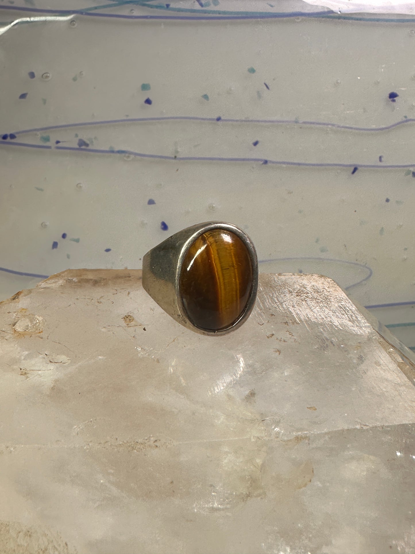 Tiger Eye ring size 12 Mexico band sterling silver women men