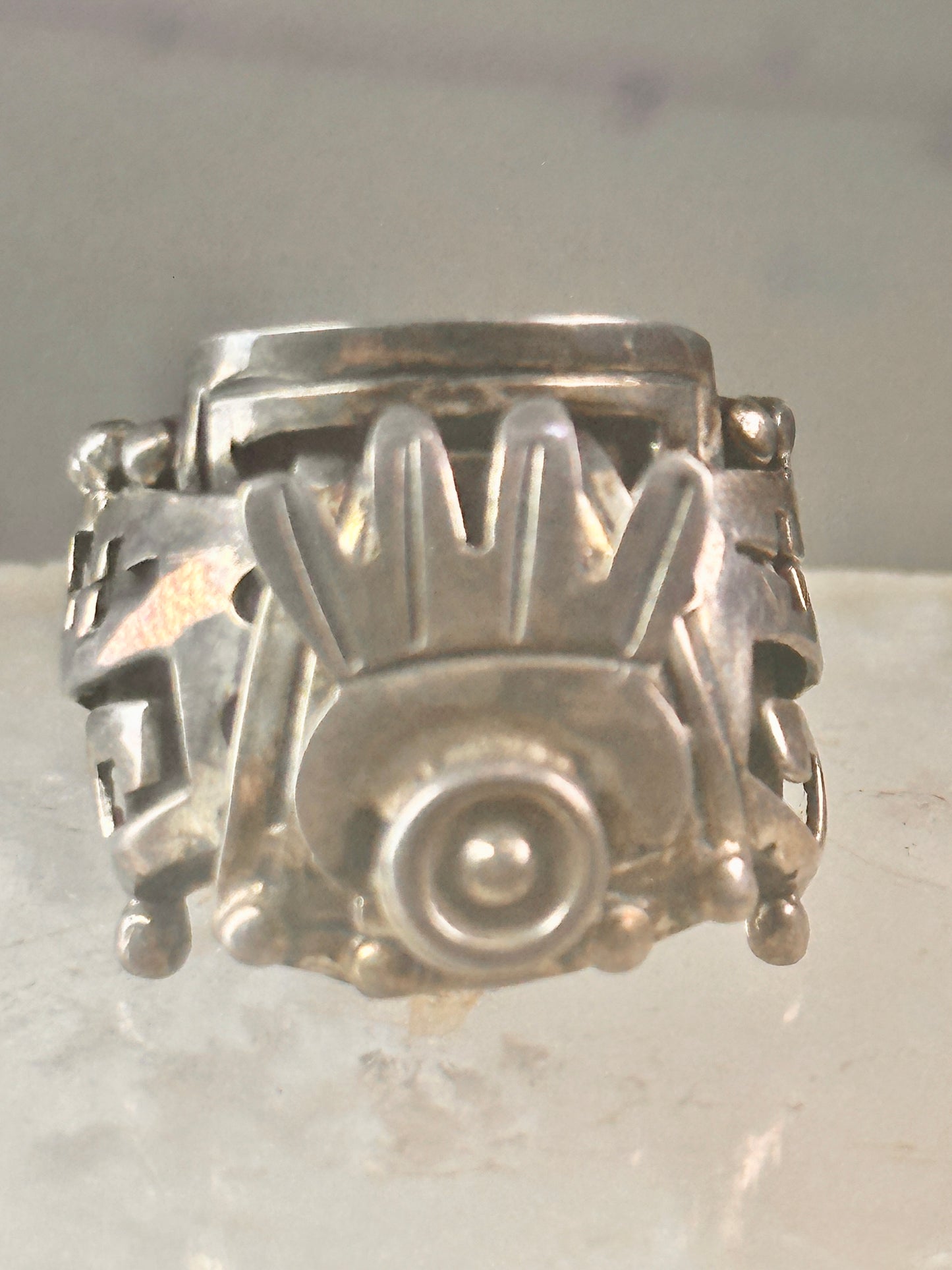 Poison ring size 8.75 adj Aztec Mayan Mexico ring sterling silver women