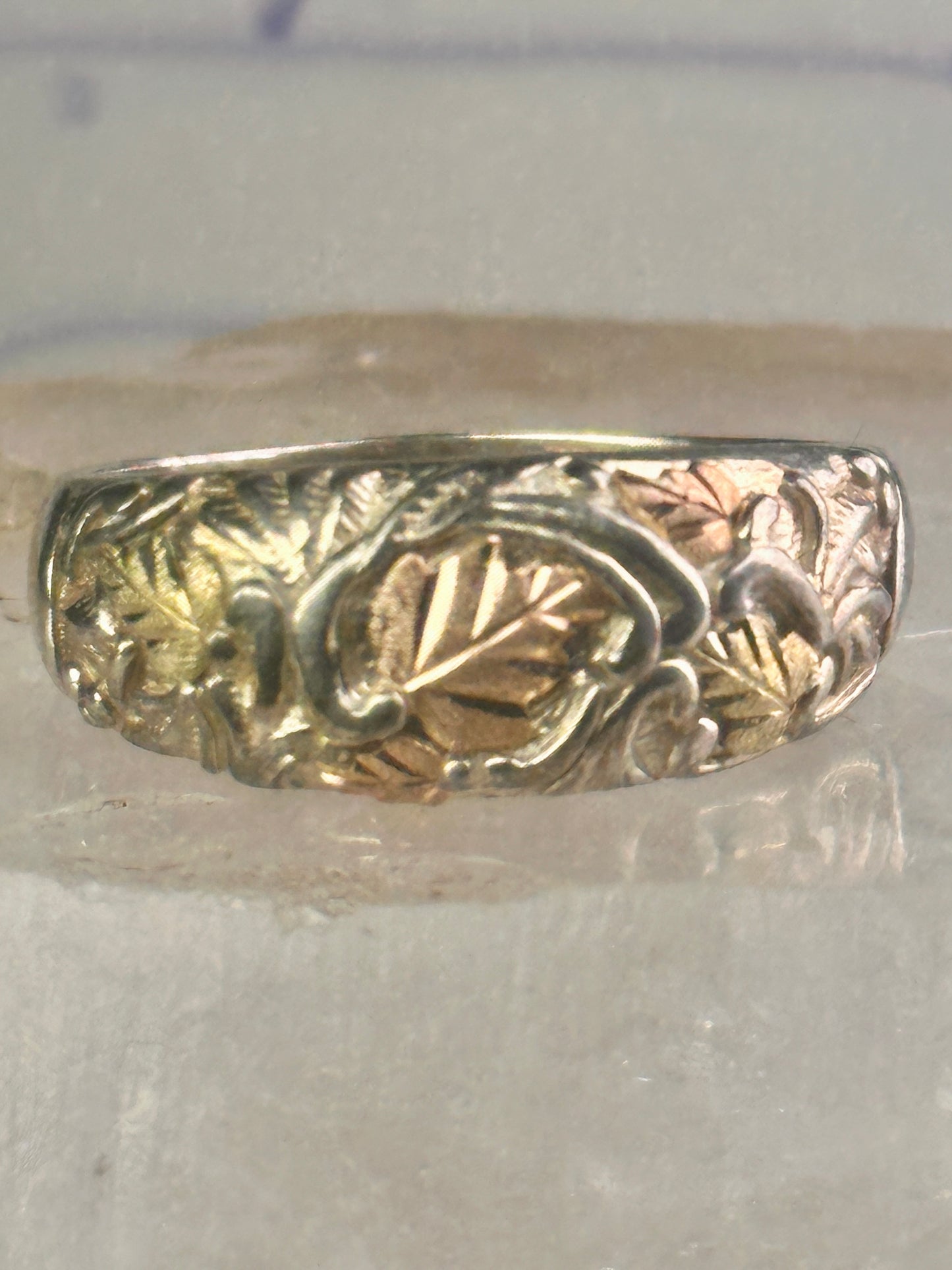 Black Hills Gold wedding ring leaves band size 12 sterling silver women men