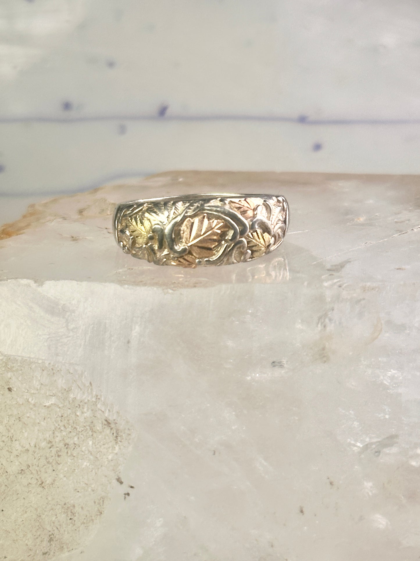 Black Hills Gold wedding ring leaves band size 12 sterling silver women men