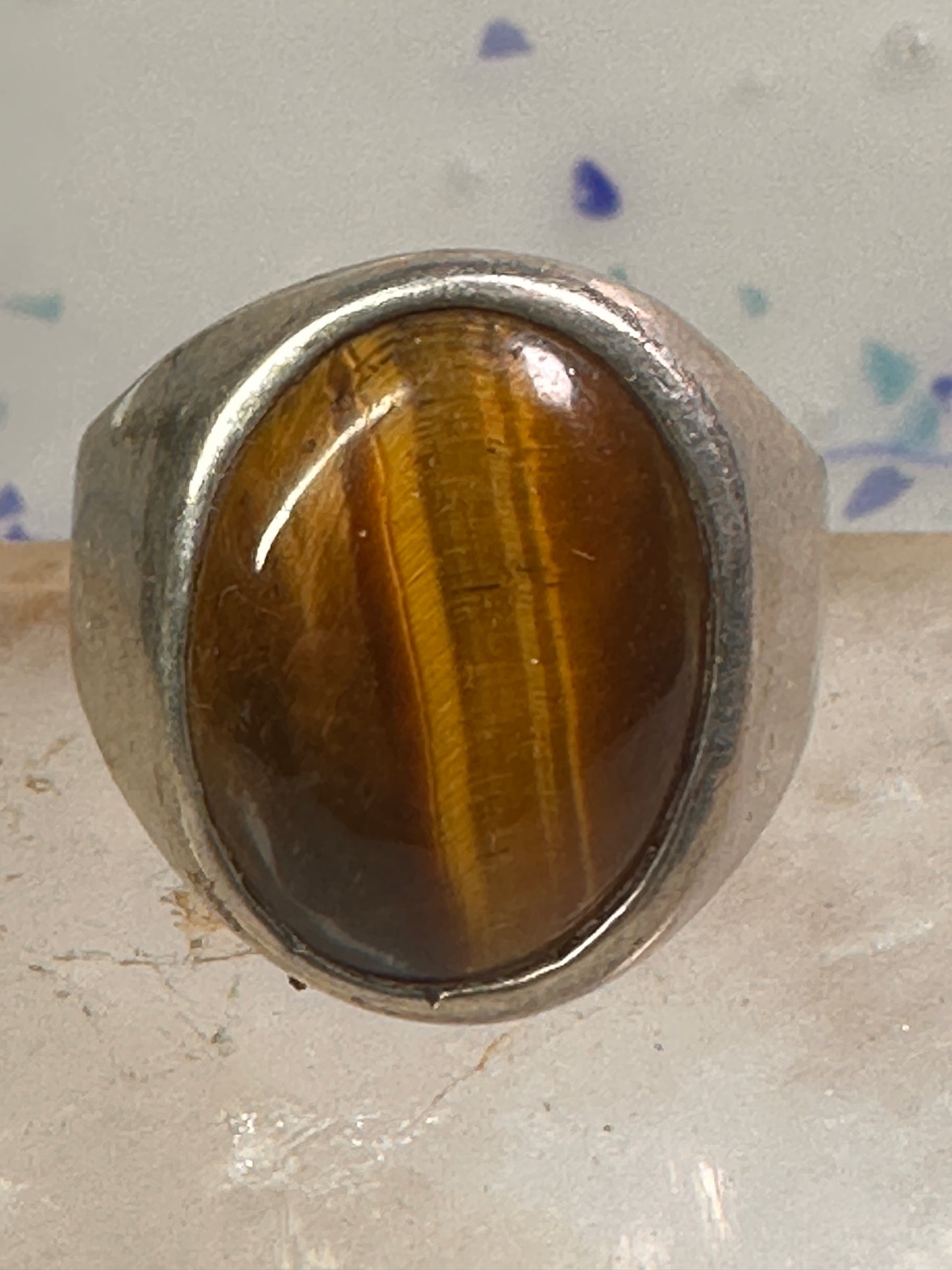 Tiger Eye ring size 12 Mexico band sterling silver women men
