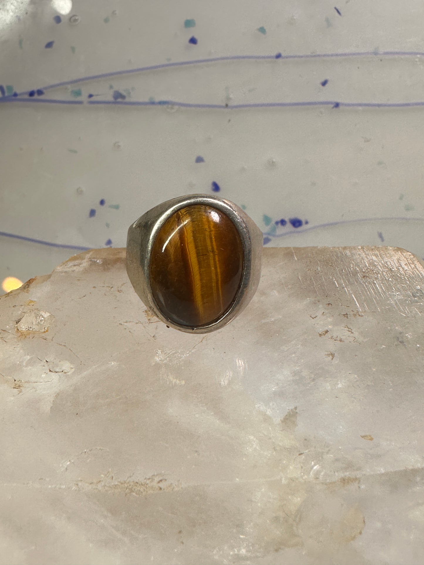 Tiger Eye ring size 12 Mexico band sterling silver women men