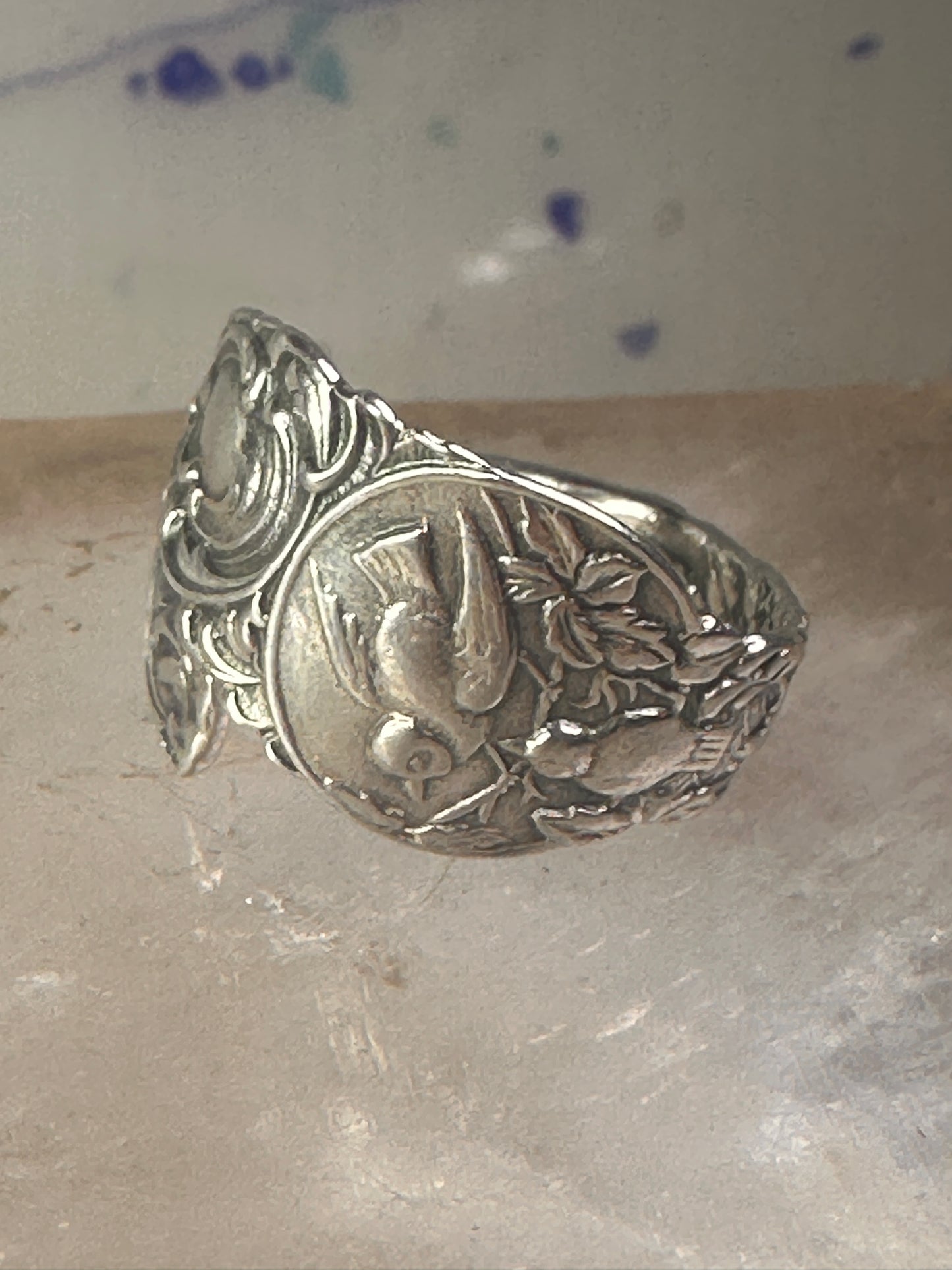 Birds spoon ring size 7.50 adjustable dove bird peace pigeon sterling silver band