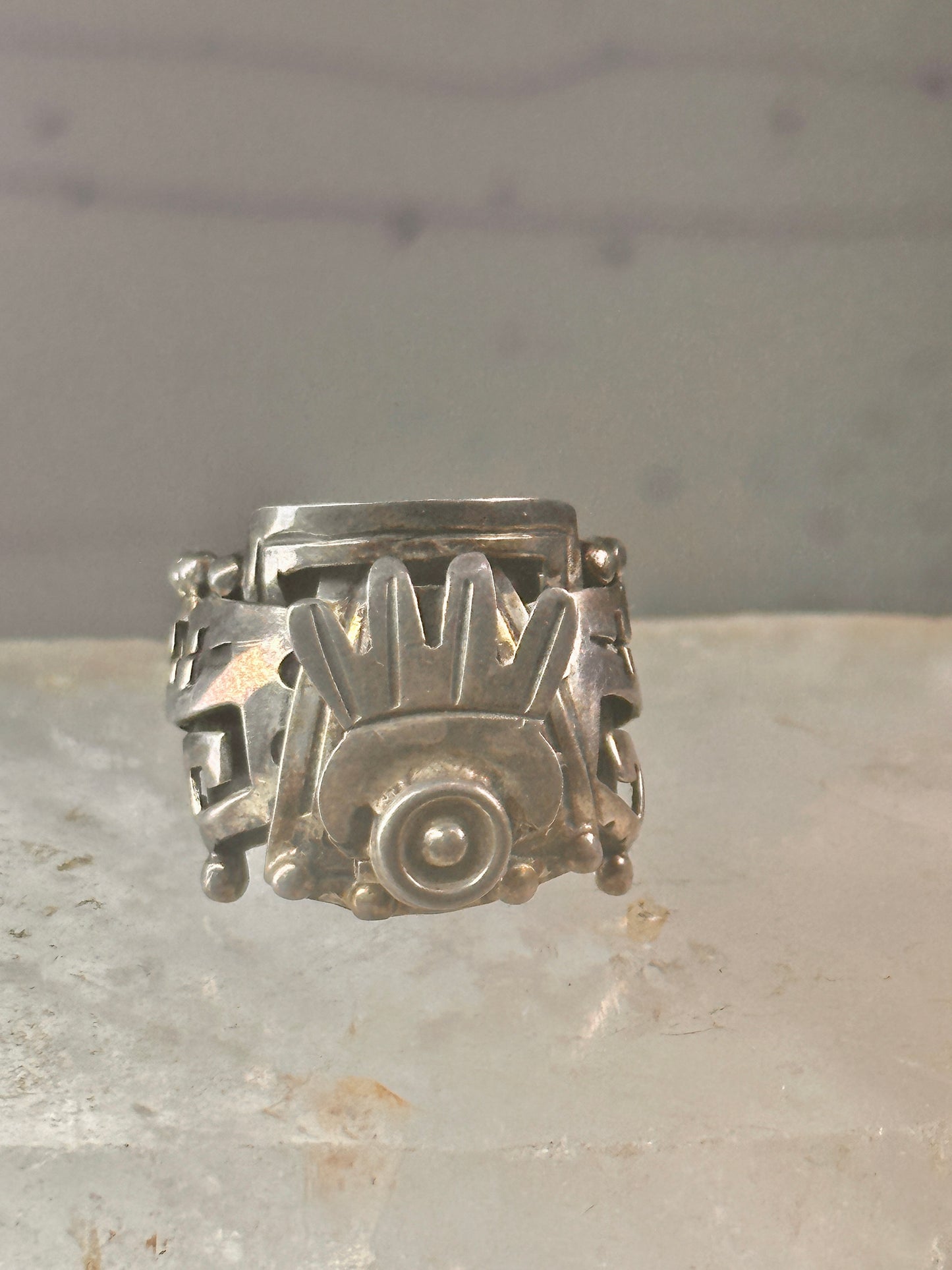 Poison ring size 8.75 adj Aztec Mayan Mexico ring sterling silver women