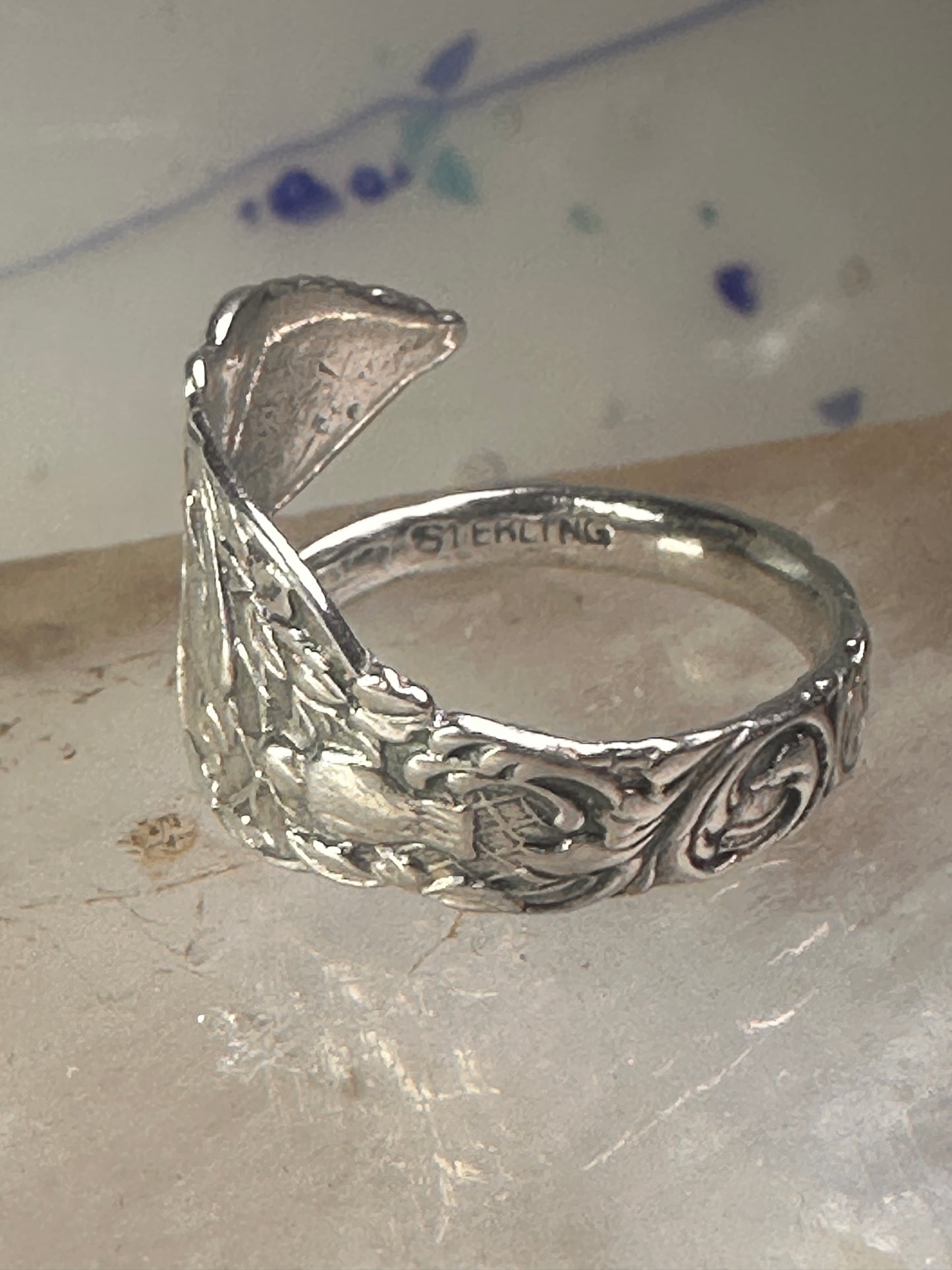 Birds spoon ring size 7.50 adjustable dove bird peace pigeon sterling silver band