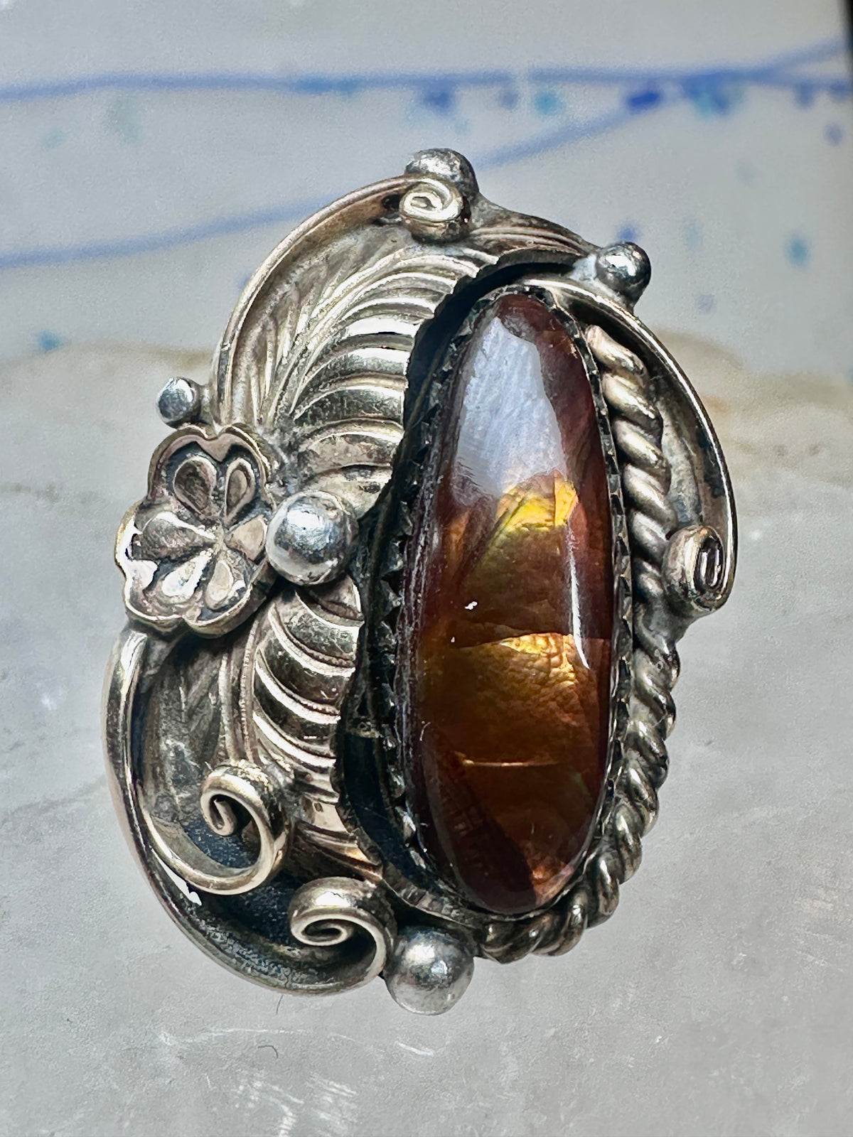 Vintage Sterling Silver Signed V Verma Benally Navajo Fire Agate Gold Accent Ring Size 5.50 925