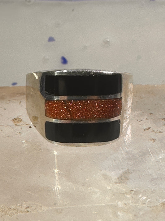 Onyx ring goldstone band size 12 Mexico band sterling silver women men