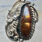 Vintage Sterling Silver Signed V Verma Benally Navajo Fire Agate Gold Accent Ring Size 5.50 925