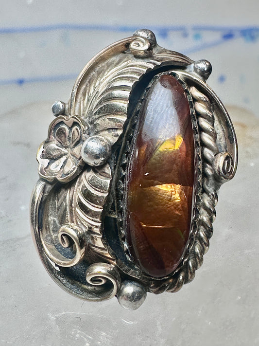 Vintage Sterling Silver Signed V Verma Benally Navajo Fire Agate Gold Accent Ring Size 5.50 925