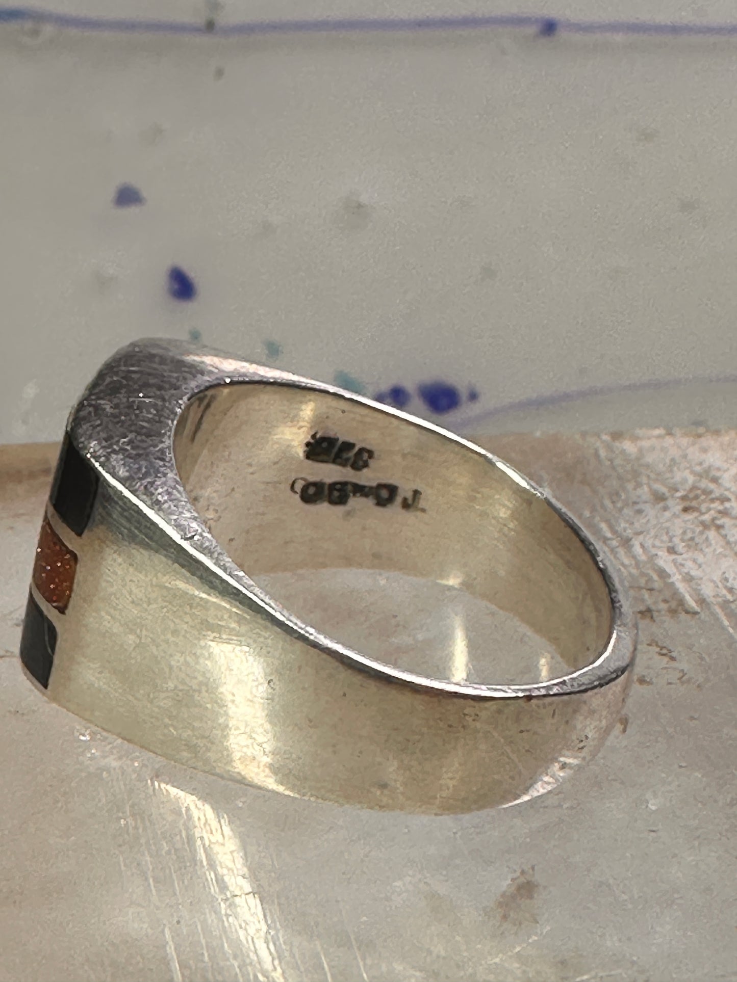 Onyx ring goldstone band size 12 Mexico band sterling silver women men