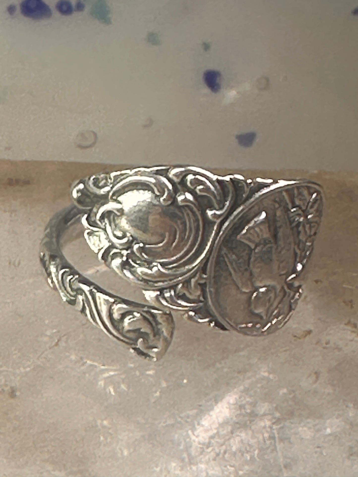 Birds spoon ring size 7.50 adjustable dove bird peace pigeon sterling silver band