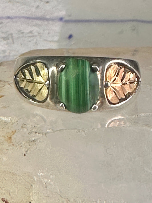 Black Hills Gold malachite ring leaves band size 10 sterling silver women men