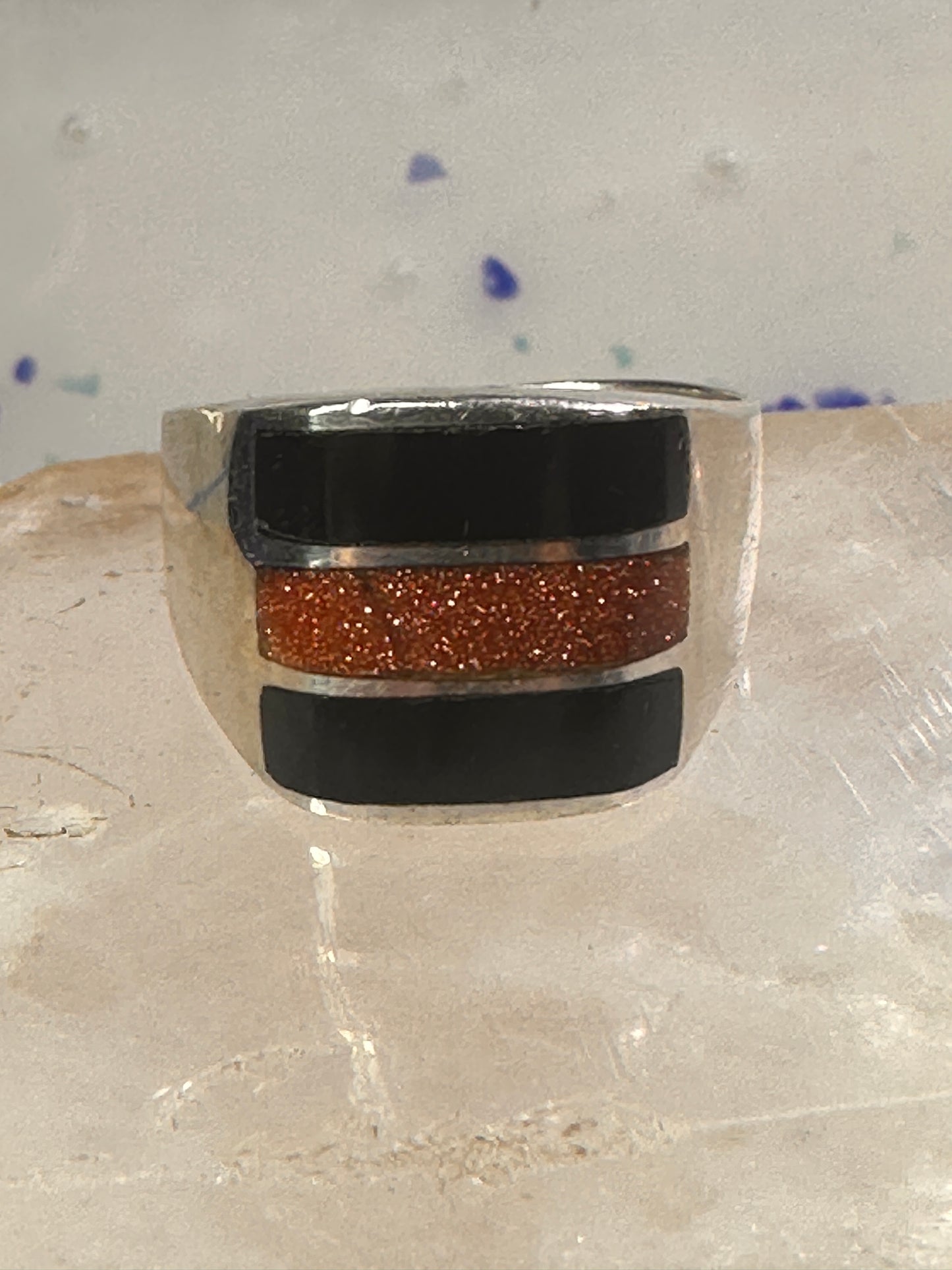 Onyx ring goldstone band size 12 Mexico band sterling silver women men