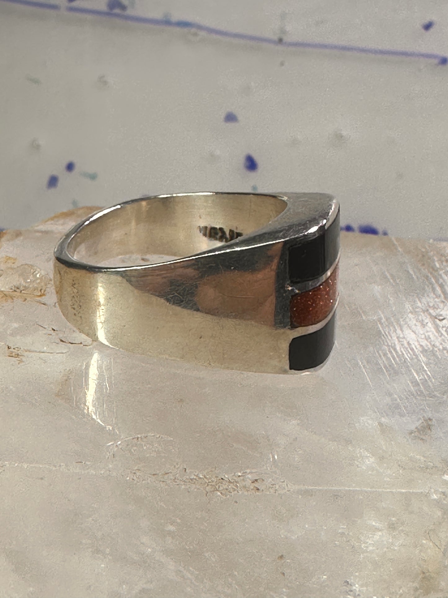 Onyx ring goldstone band size 12 Mexico band sterling silver women men