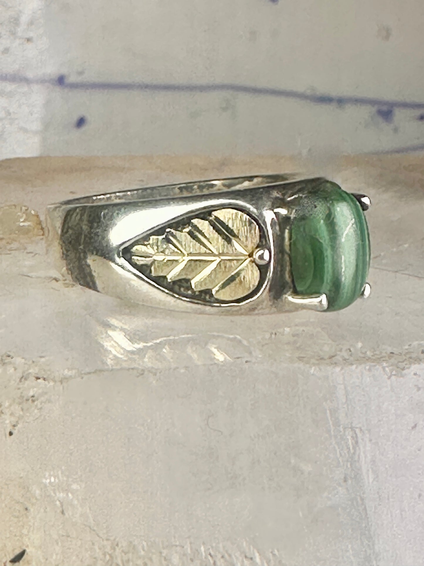 Black Hills Gold malachite ring leaves band size 10 sterling silver women men