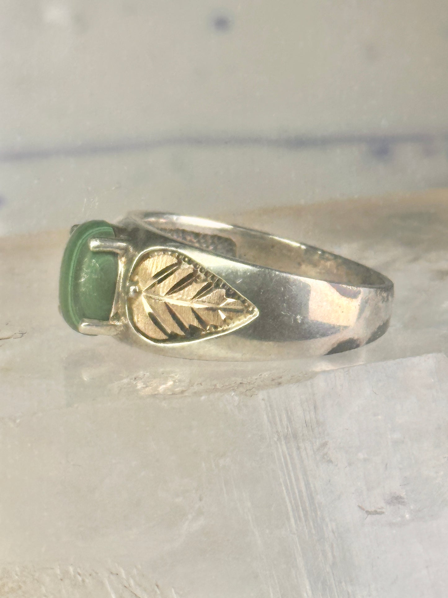Black Hills Gold malachite ring leaves band size 10 sterling silver women men