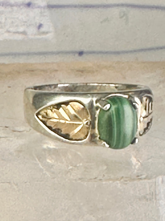 Black Hills Gold malachite ring leaves band size 10 sterling silver women men