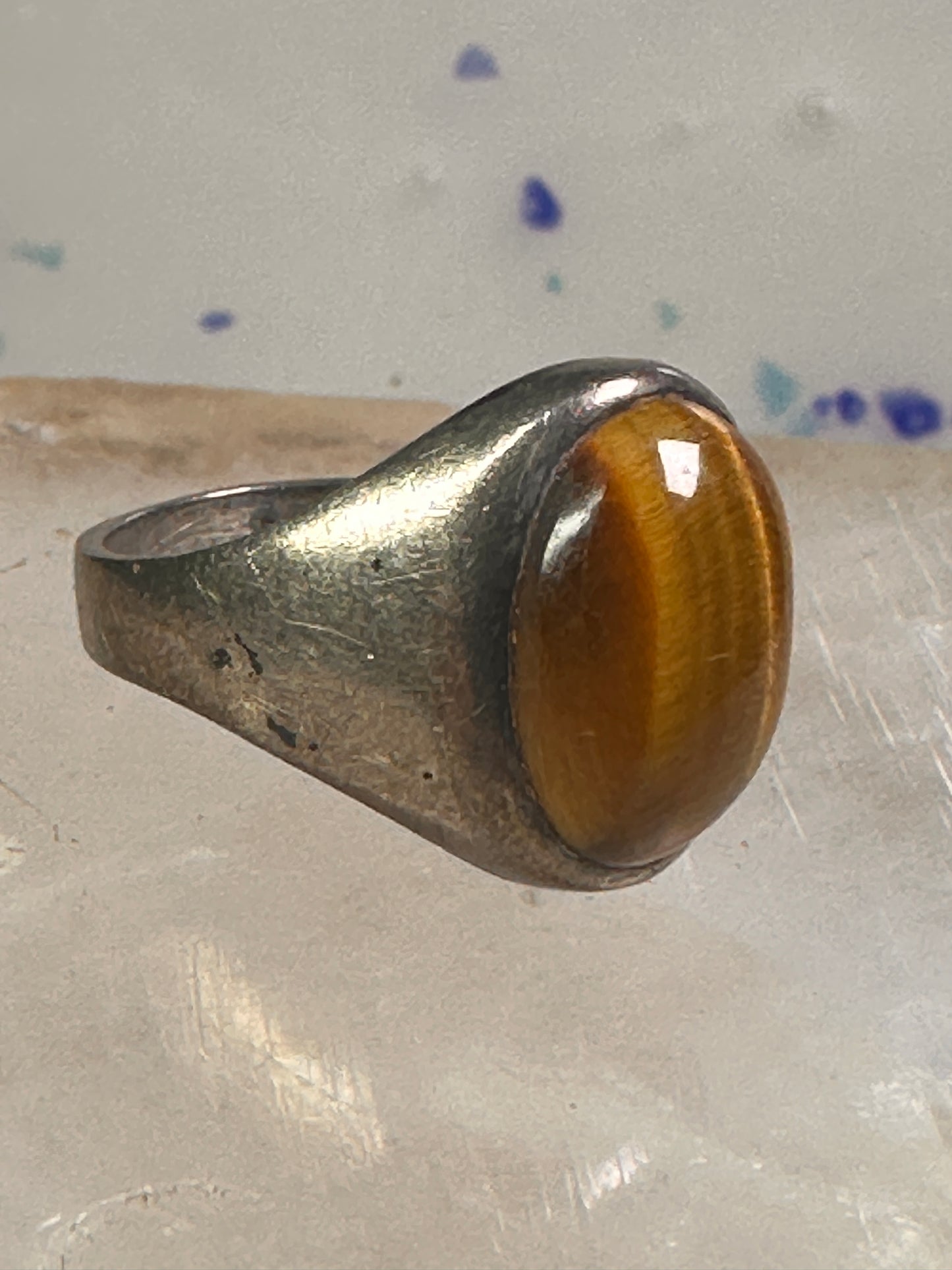 Tiger Eye ring Mexican band size 8 Mexico band sterling silver women men