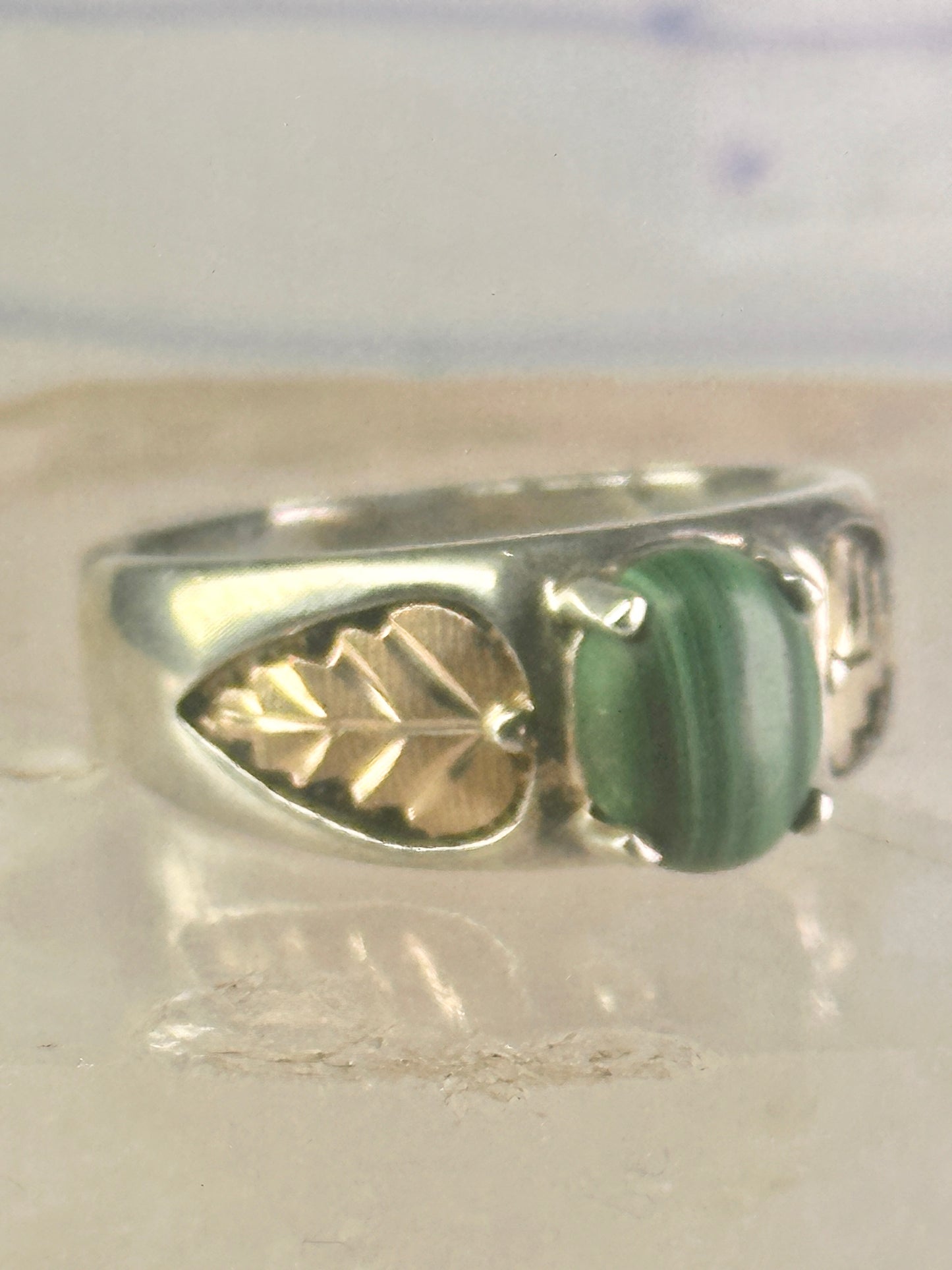 Black Hills Gold malachite ring leaves band size 10 sterling silver women men