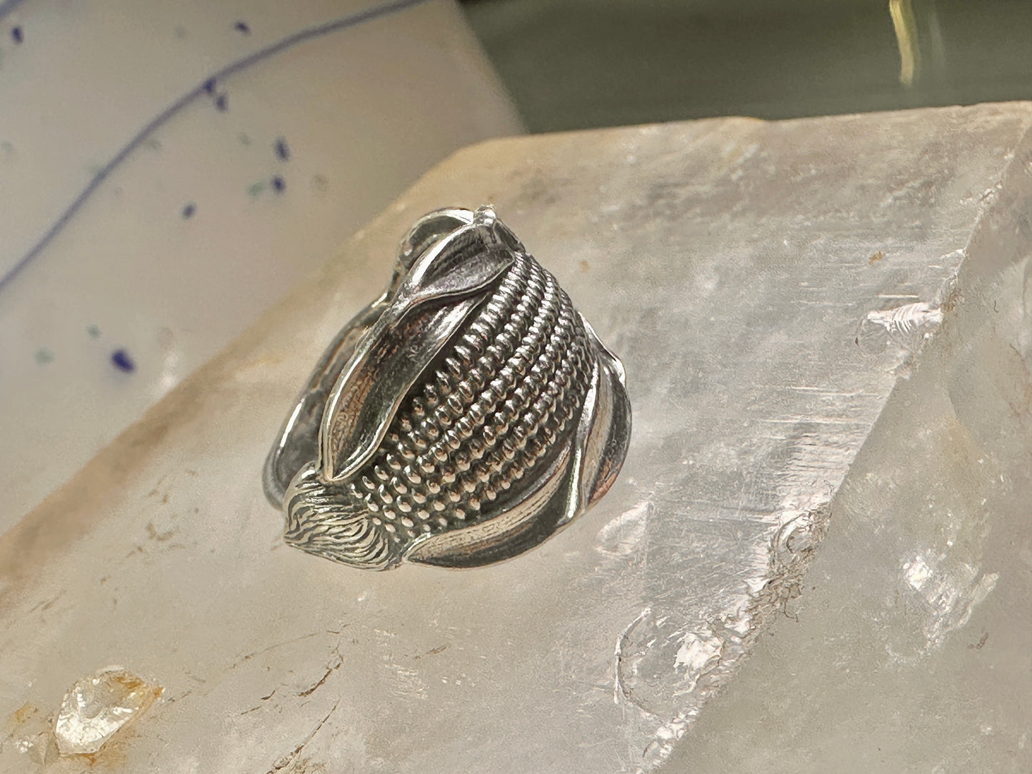 Corn spoon ring size 7 adjustable sterling silver band