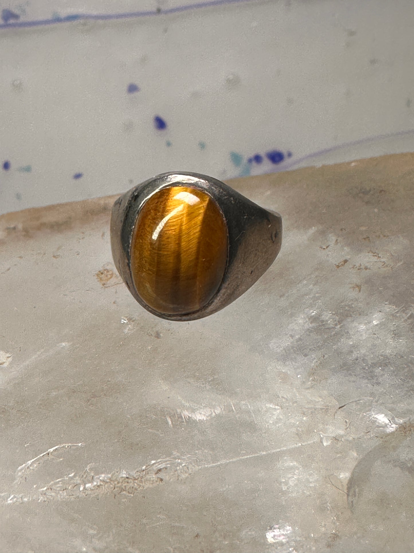 Tiger Eye ring Mexican band size 8 Mexico band sterling silver women men