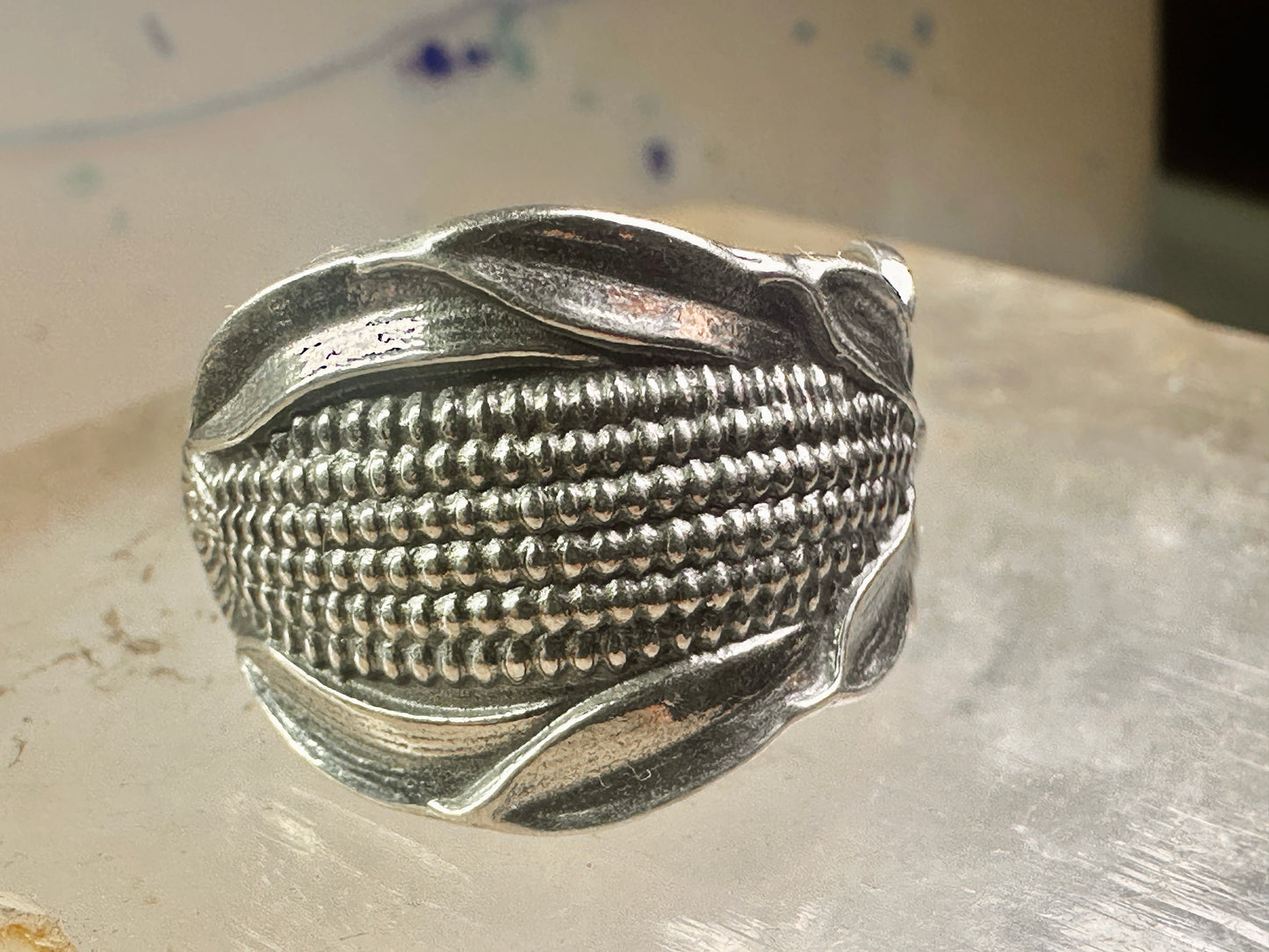 Corn spoon ring size 7 adjustable sterling silver band