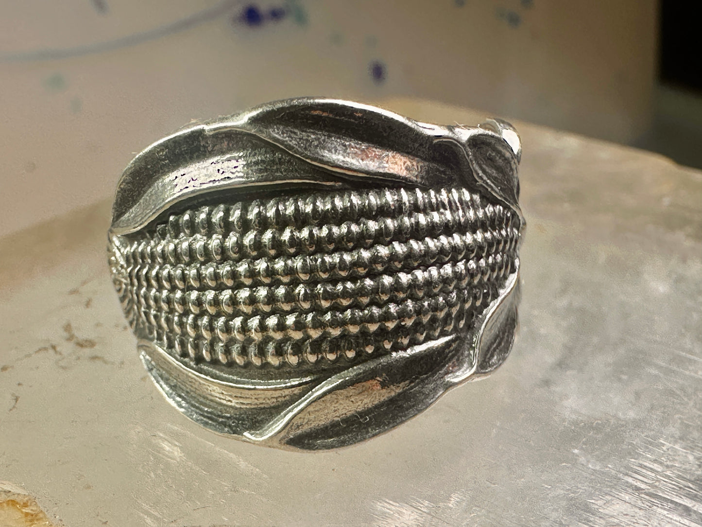 Corn spoon ring size 7 adjustable sterling silver band