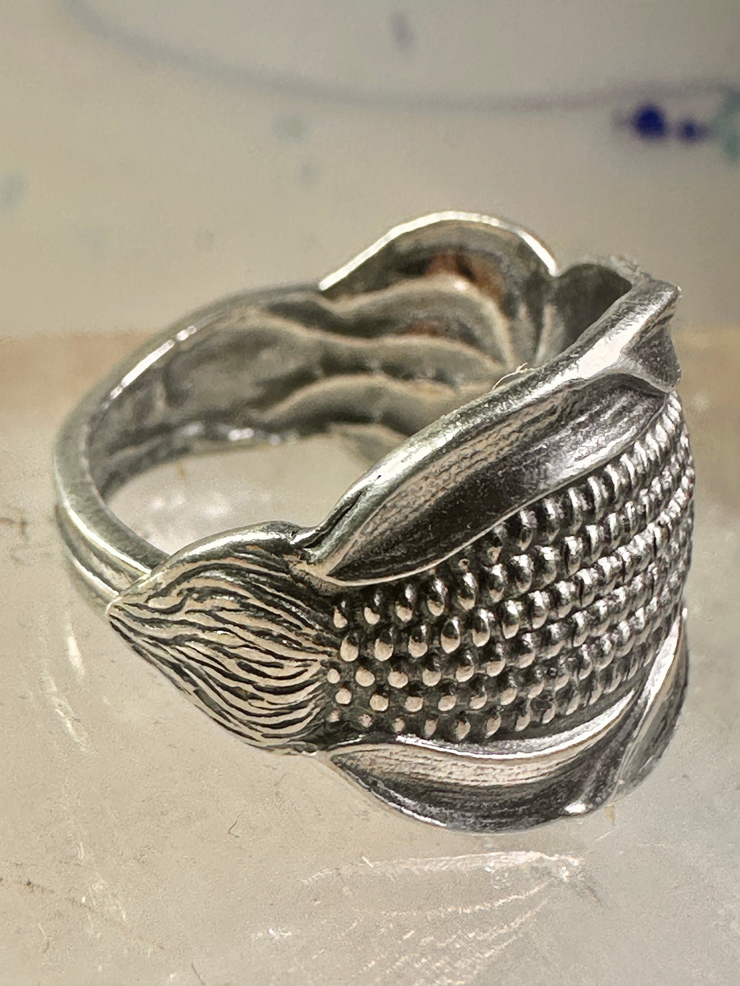 Corn spoon ring size 7 adjustable sterling silver band