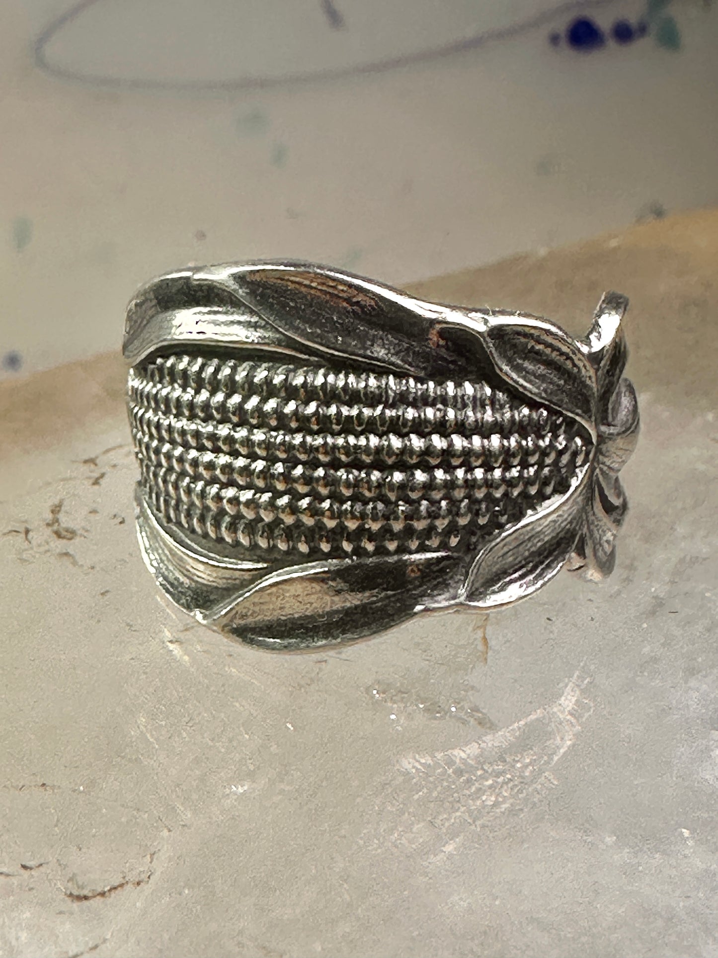 Corn spoon ring size 7 adjustable sterling silver band