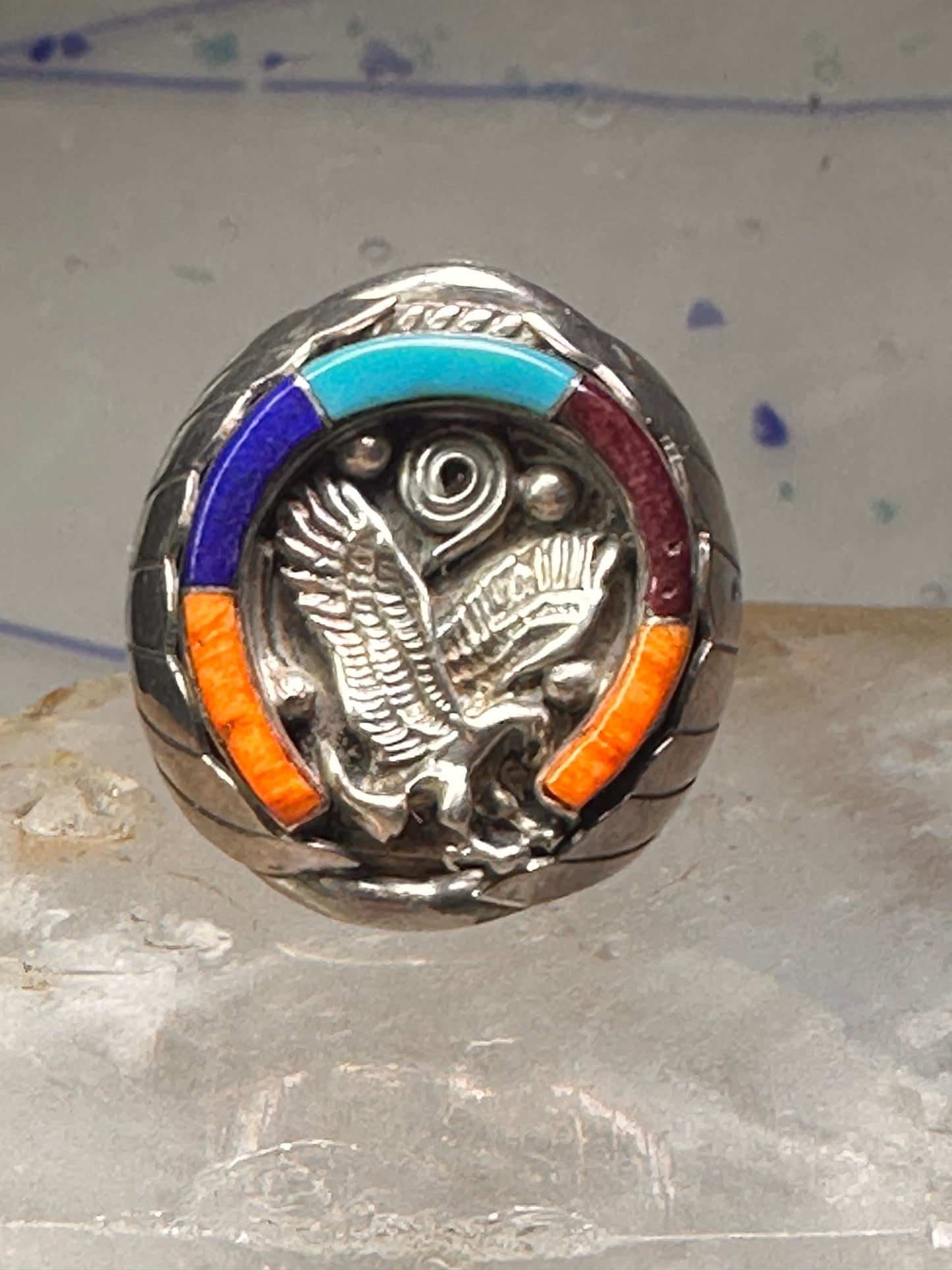 Navajo Horseshoe ring Eagle Turquoise band size 11.7 band sterling silver Good Luck men